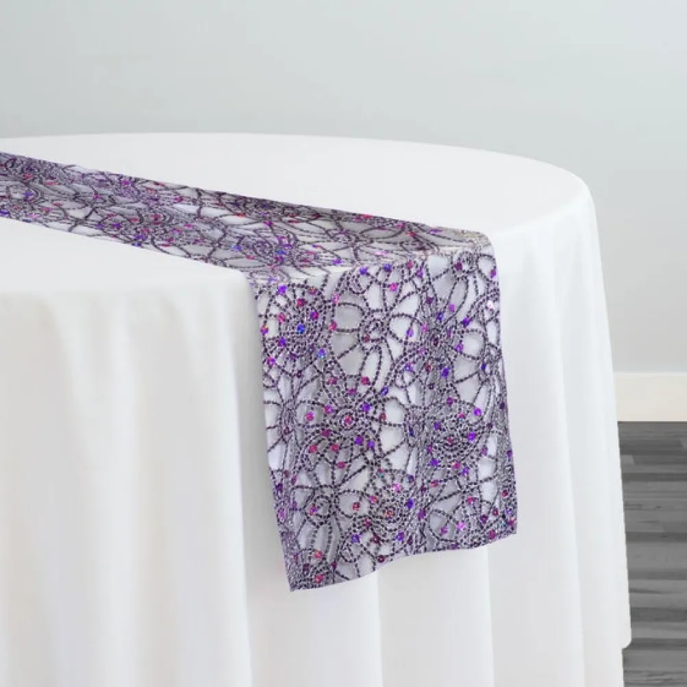 Flower Chain Lace Table Runner in Purple and Silver
