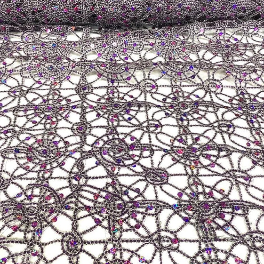 Flower Chain Lace Table Runner in Purple and Silver