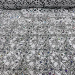 Flower Chain Lace Table Runner in Silver and White