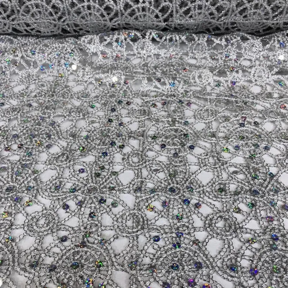 Flower Chain Lace Table Runner in Silver and White
