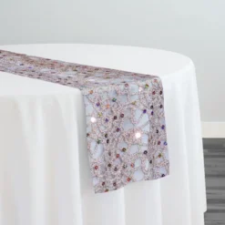 Flower Chain Lace Table Runner in Pink and Silver
