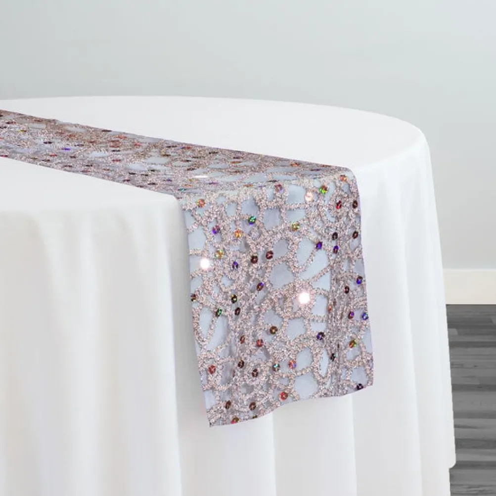 Flower Chain Lace Table Runner in Pink and Silver