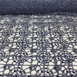 Flower Chain Lace Table Runner in Navy and Silver