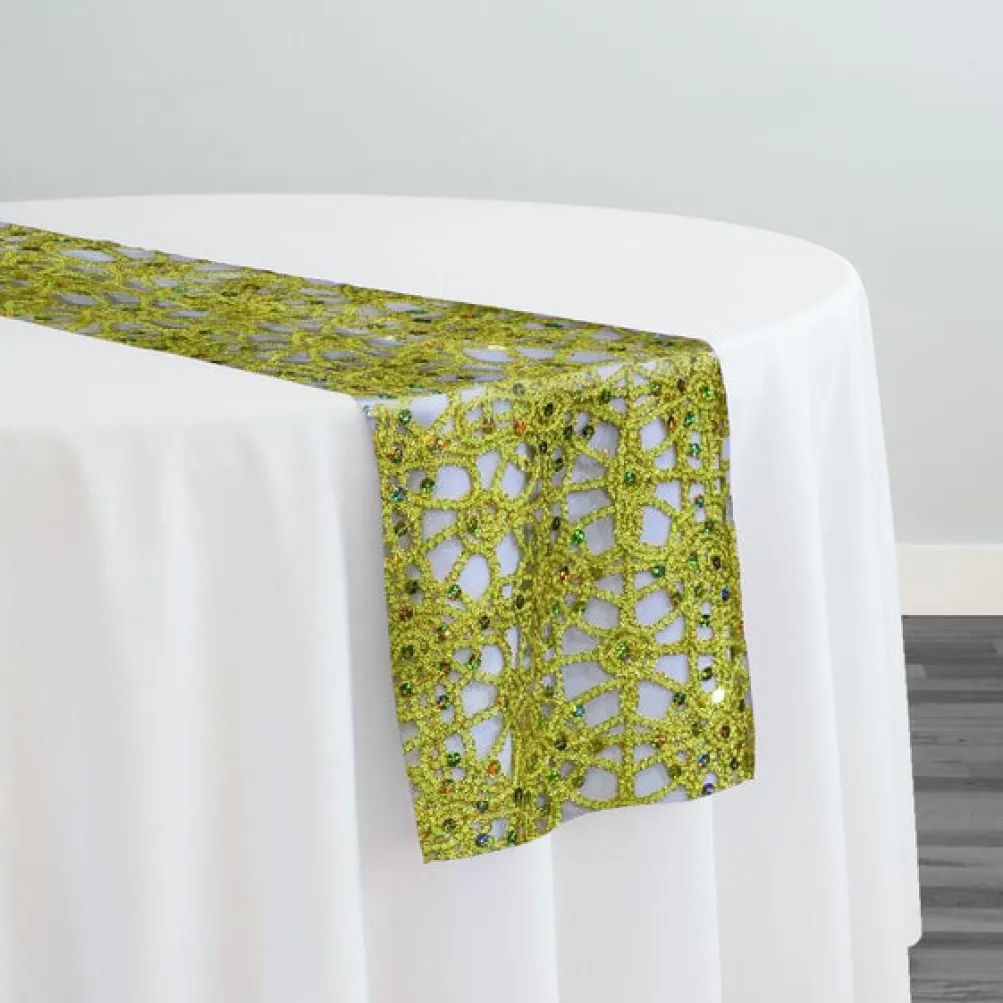 Flower Chain Lace Table Runner in Lime and Gold