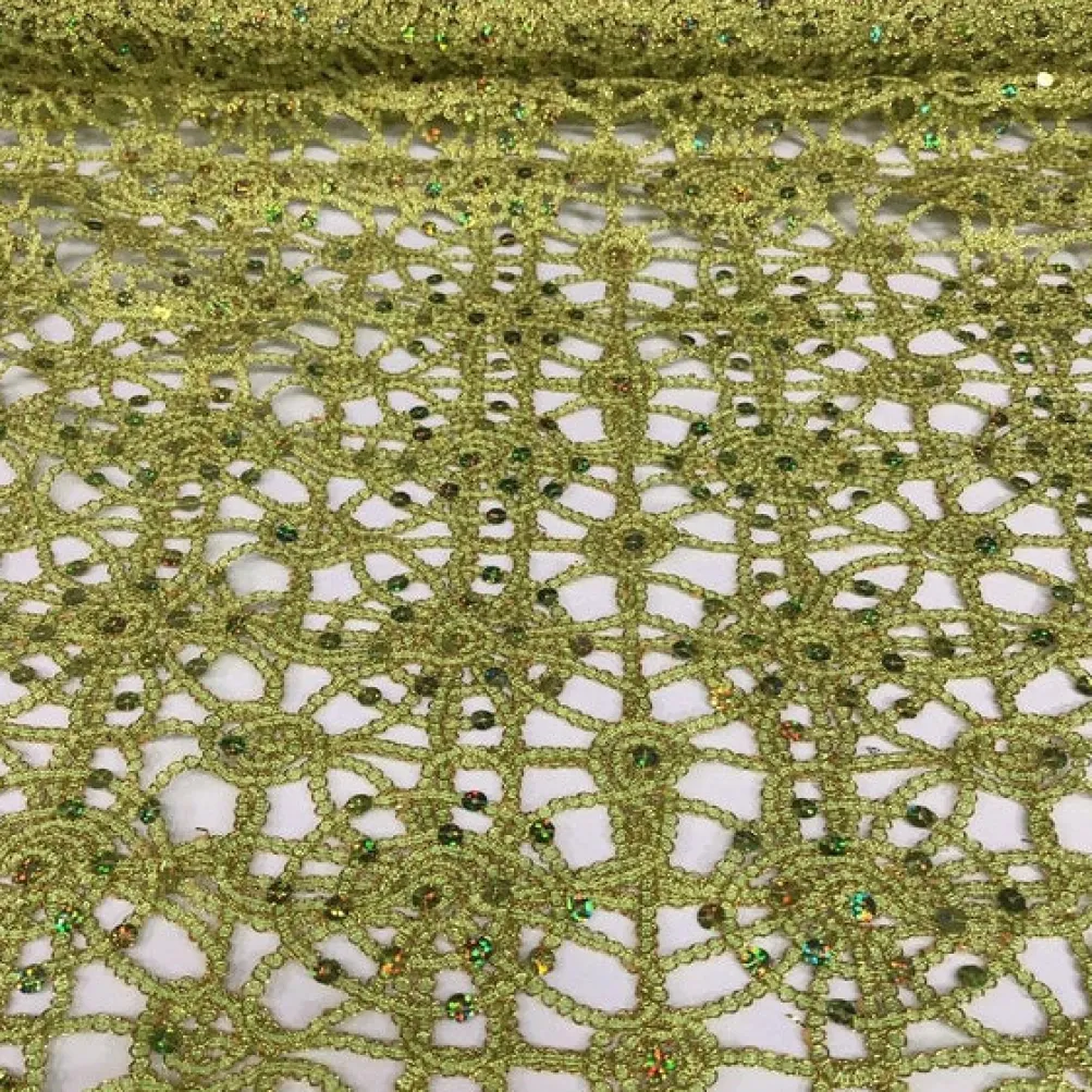 Flower Chain Lace Table Runner in Lime and Gold