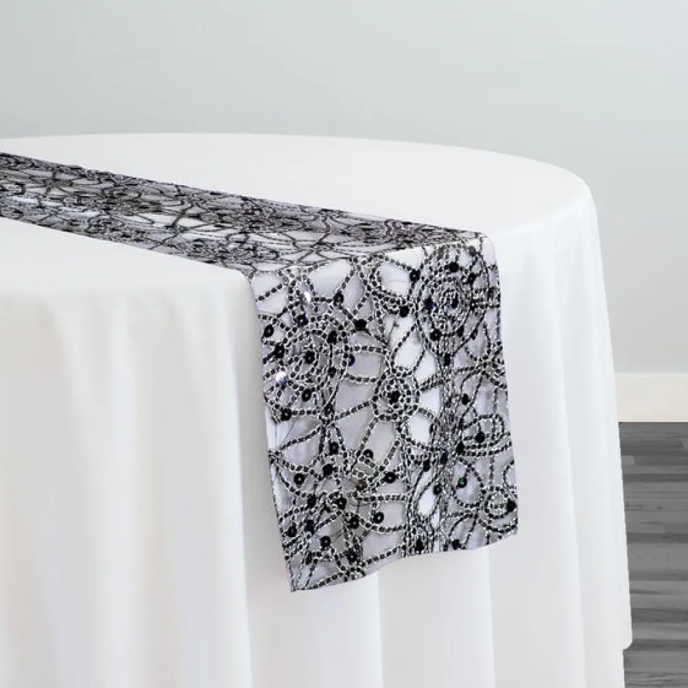 Flower Chain Lace Table Runner in Black and Silver
