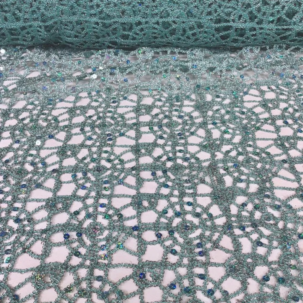 Flower Chain Lace Table Runner in Aqua and Silver