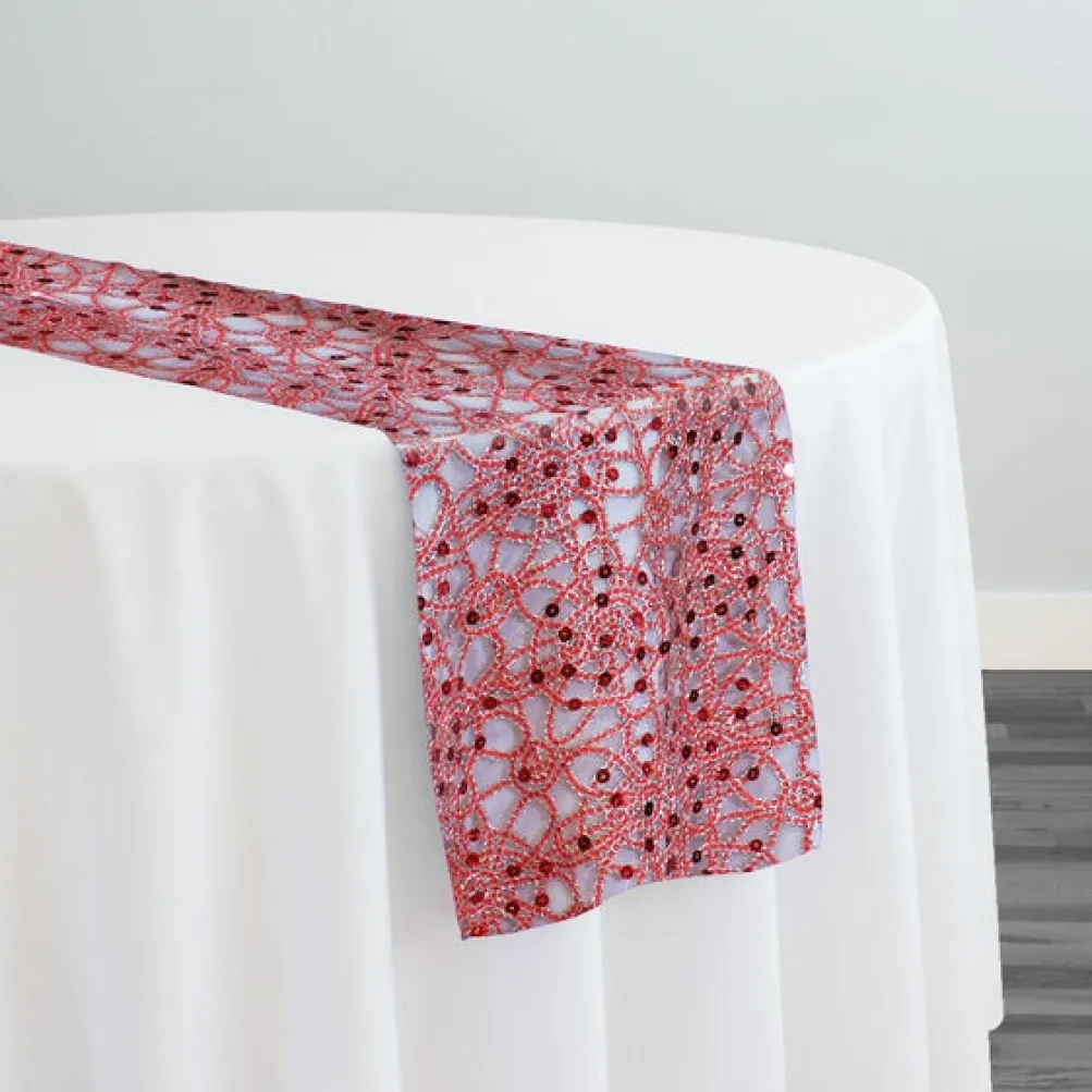 Flower Chain Lace Table Runner in Red and Silver