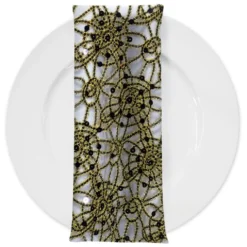 Flower Chain Lace (w/ Poly Lining) Table Napkin in Black and Gold