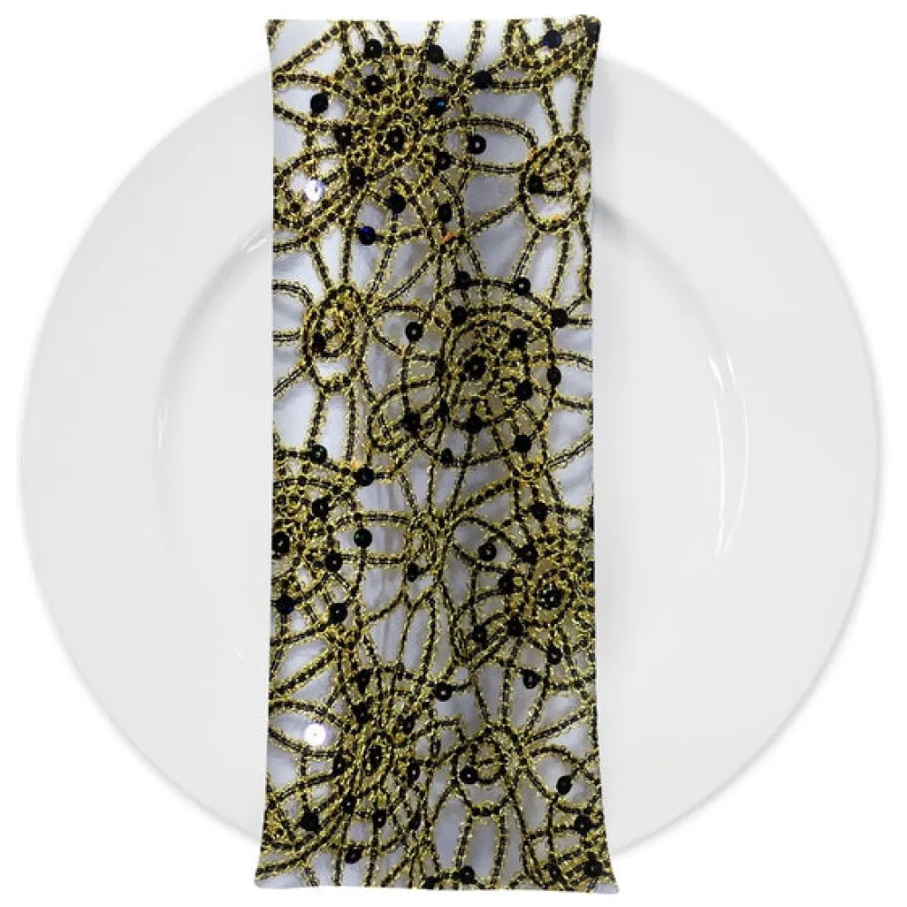 Flower Chain Lace (w/ Poly Lining) Table Napkin in Black and Gold