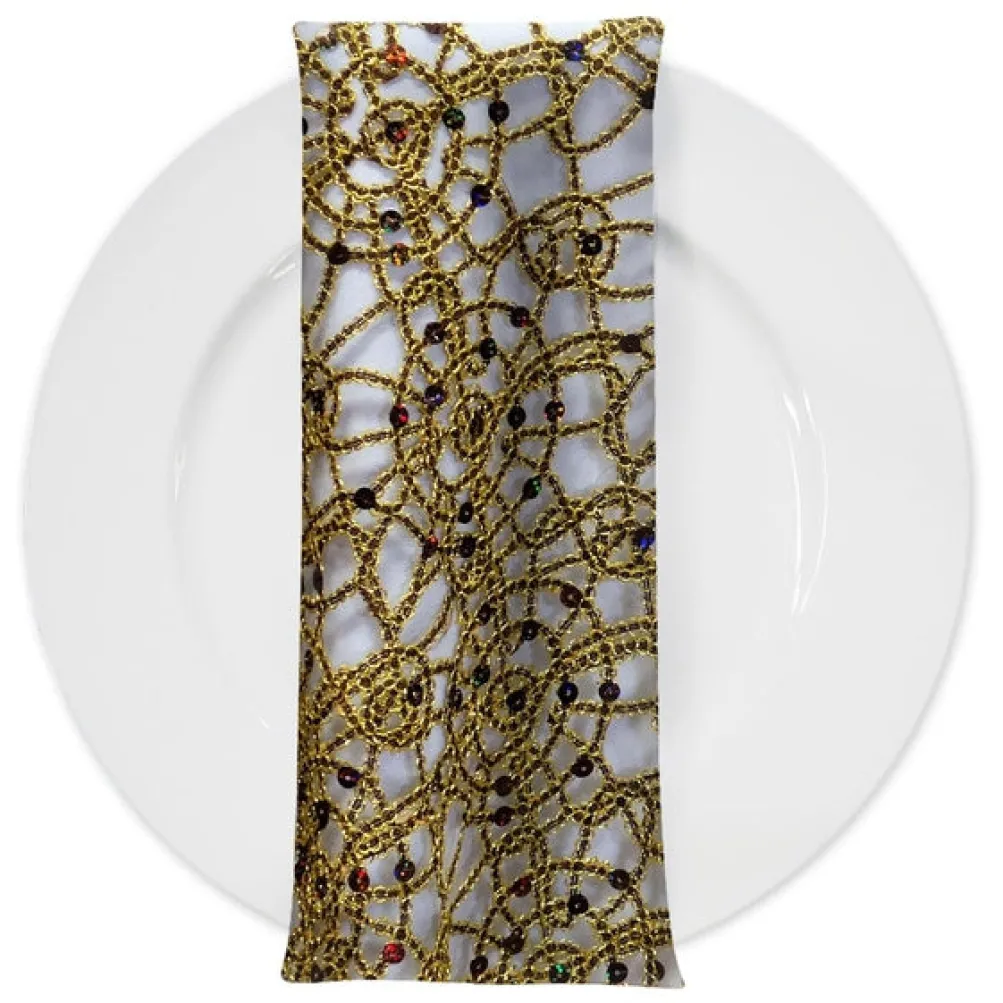 Flower Chain Lace (w/ Poly Lining) Table Napkin in Brown and Gold