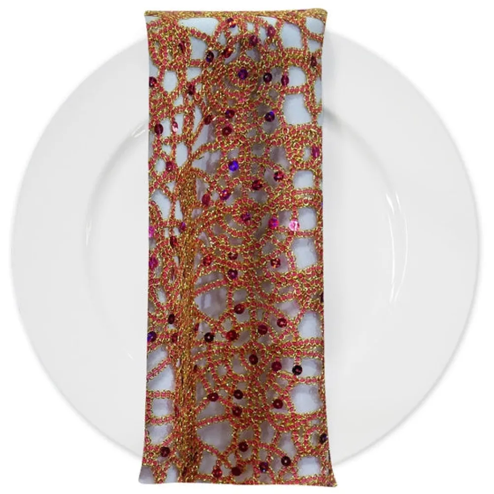 Flower Chain Lace (w/ Poly Lining) Table Napkin in Fuchsia and Gold
