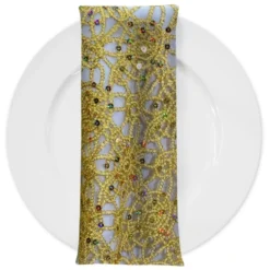 Flower Chain Lace (w/ Poly Lining) Table Napkin in Gold and Gold
