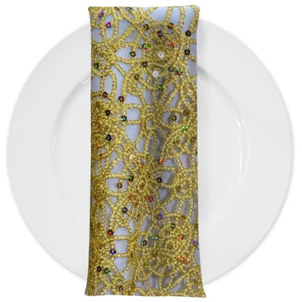 Flower Chain Lace (w/ Poly Lining) Table Napkin in Gold and Gold