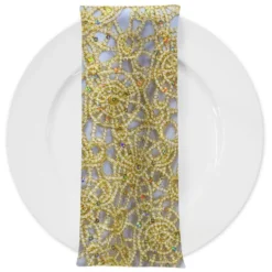 Flower Chain Lace (w/ Poly Lining) Table Napkin in Ivory and Gold