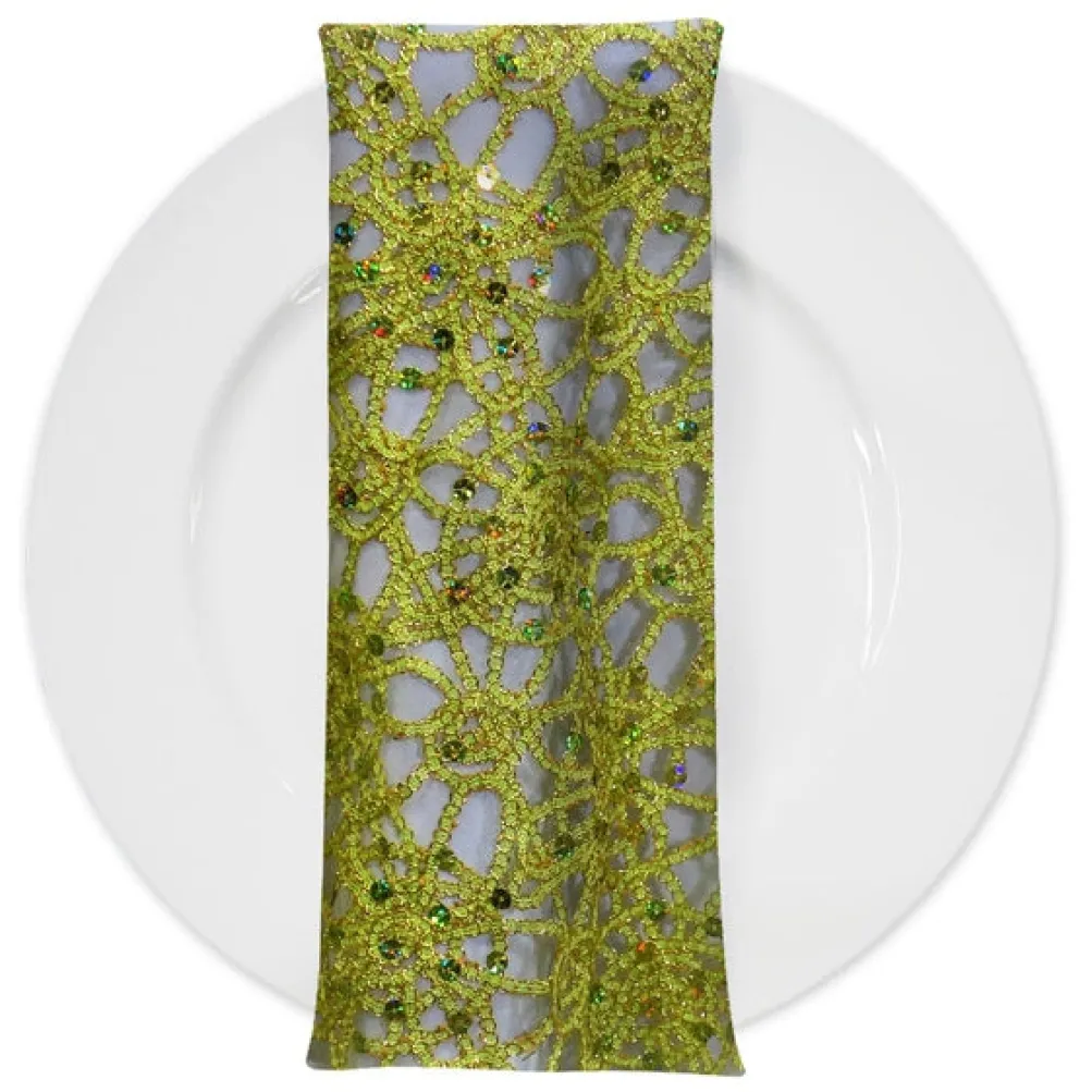 Flower Chain Lace (w/ Poly Lining) Table Napkin in Lime and Gold