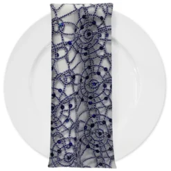 Flower Chain Lace (w/ Poly Lining) Table Napkin in Navy and Silver