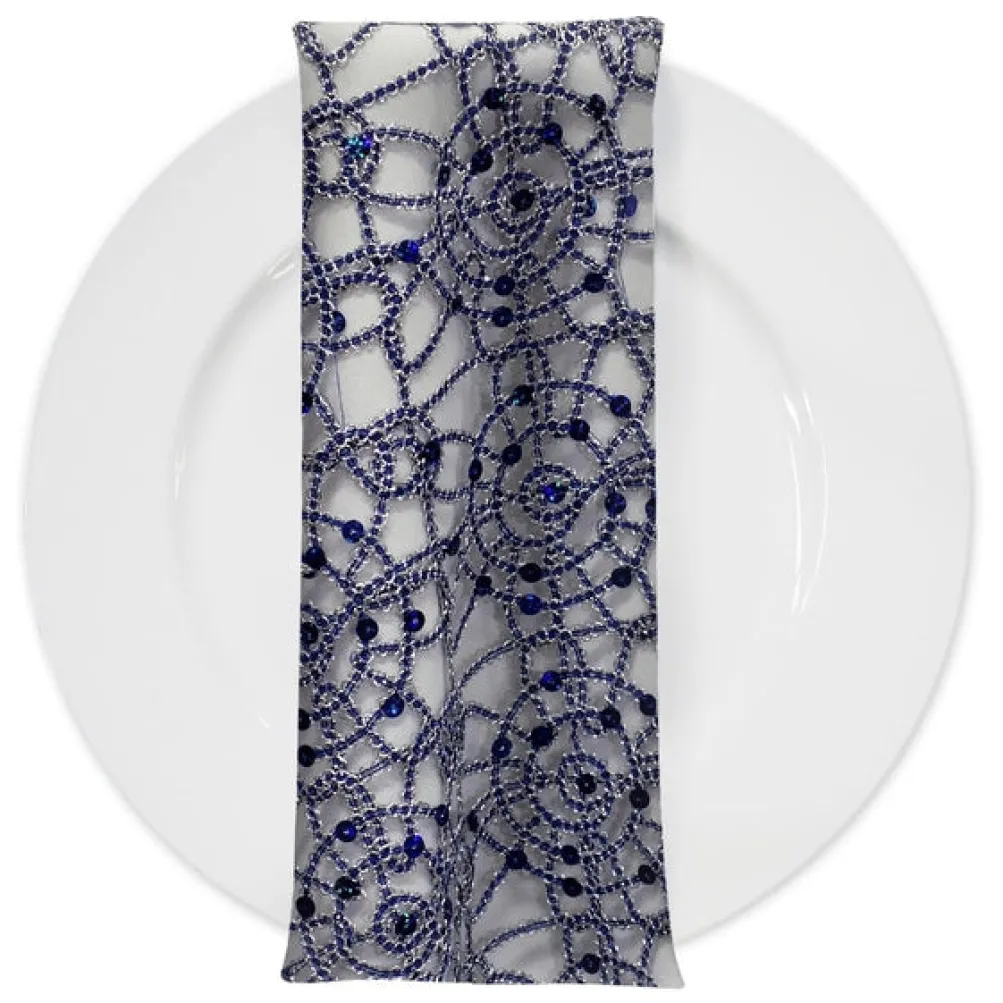 Flower Chain Lace (w/ Poly Lining) Table Napkin in Navy and Silver