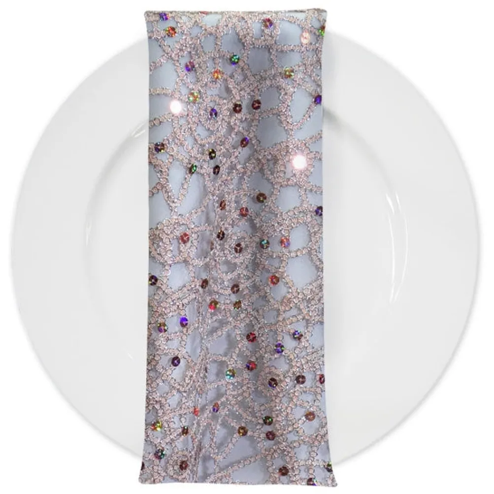 Flower Chain Lace (w/ Poly Lining) Table Napkin in Pink and Silver