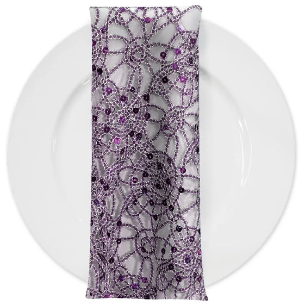 Flower Chain Lace (w/ Poly Lining) Table Napkin in Purple and Silver