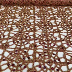 Flower Chain Lace (w/ Poly Lining) Table Napkin in Red and Gold