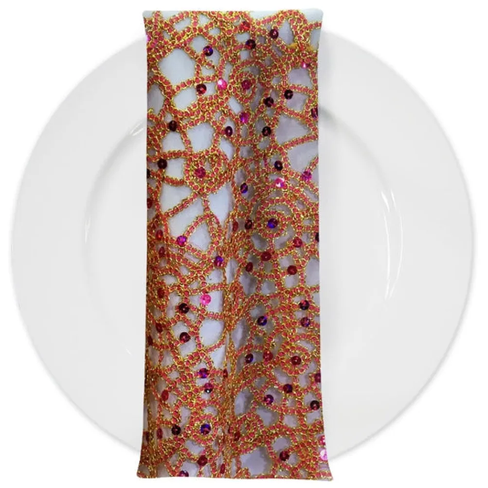 Flower Chain Lace (w/ Poly Lining) Table Napkin in Red and Gold