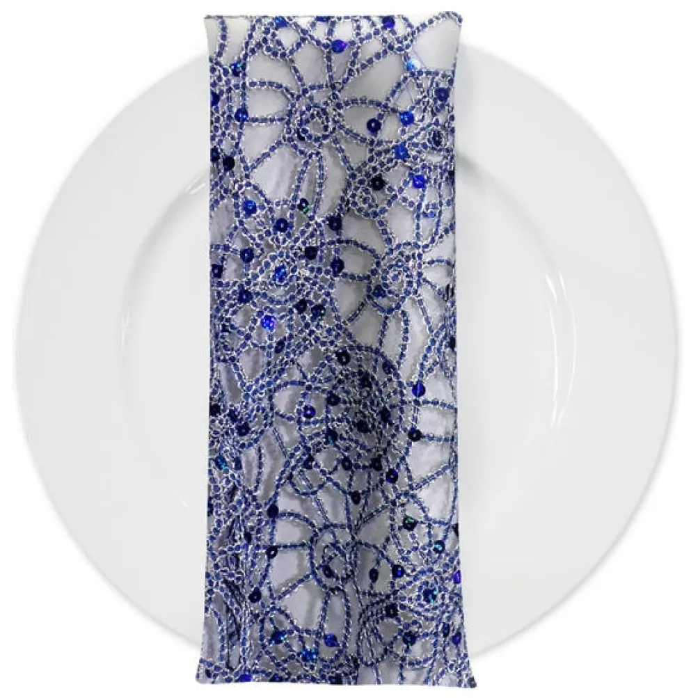 Flower Chain Lace (w/ Poly Lining) Table Napkin in Royal and Silver