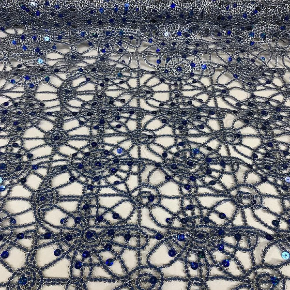 Flower Chain Lace (w/ Poly Lining) Table Napkin in Royal and Silver