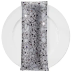 Flower Chain Lace (w/ Poly Lining) Table Napkin in Silver and White