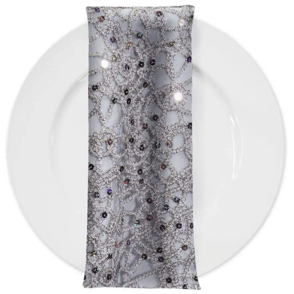 Flower Chain Lace (w/ Poly Lining) Table Napkin in Silver and White