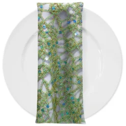 Flower Chain Lace (w/ Poly Lining) Table Napkin in Teal Green and Gold