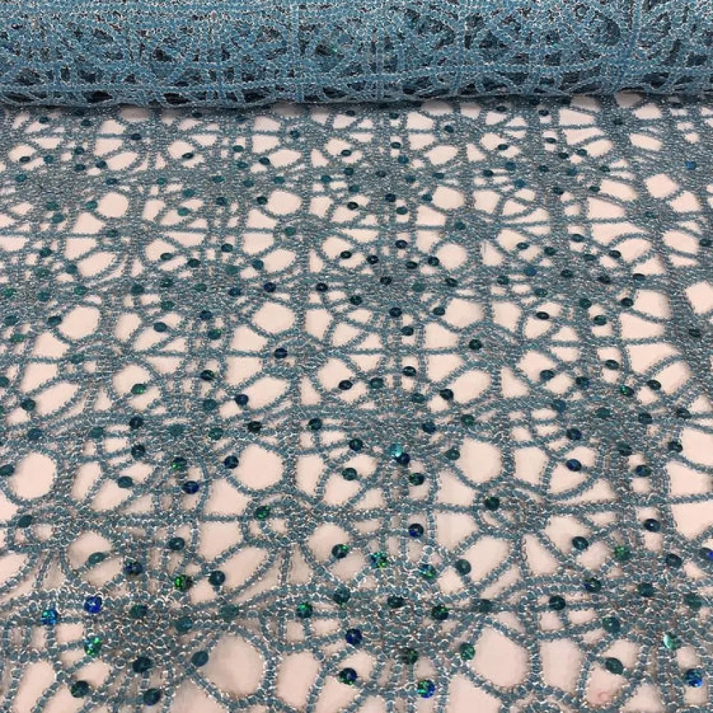 Flower Chain Lace (w/ Poly Lining) Table Napkin in Turquoise and Silver