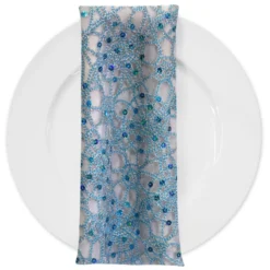 Flower Chain Lace (w/ Poly Lining) Table Napkin in Turquoise and Silver