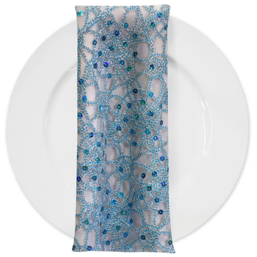 Flower Chain Lace (w/ Poly Lining) Table Napkin in Turquoise and Silver
