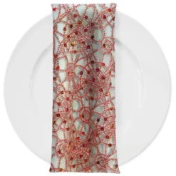 Flower Chain Lace (w/ Poly Lining) Table Napkin in Red and Silver