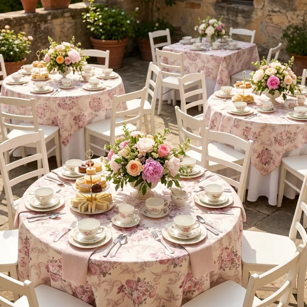 French Floral Table Linen in Blush