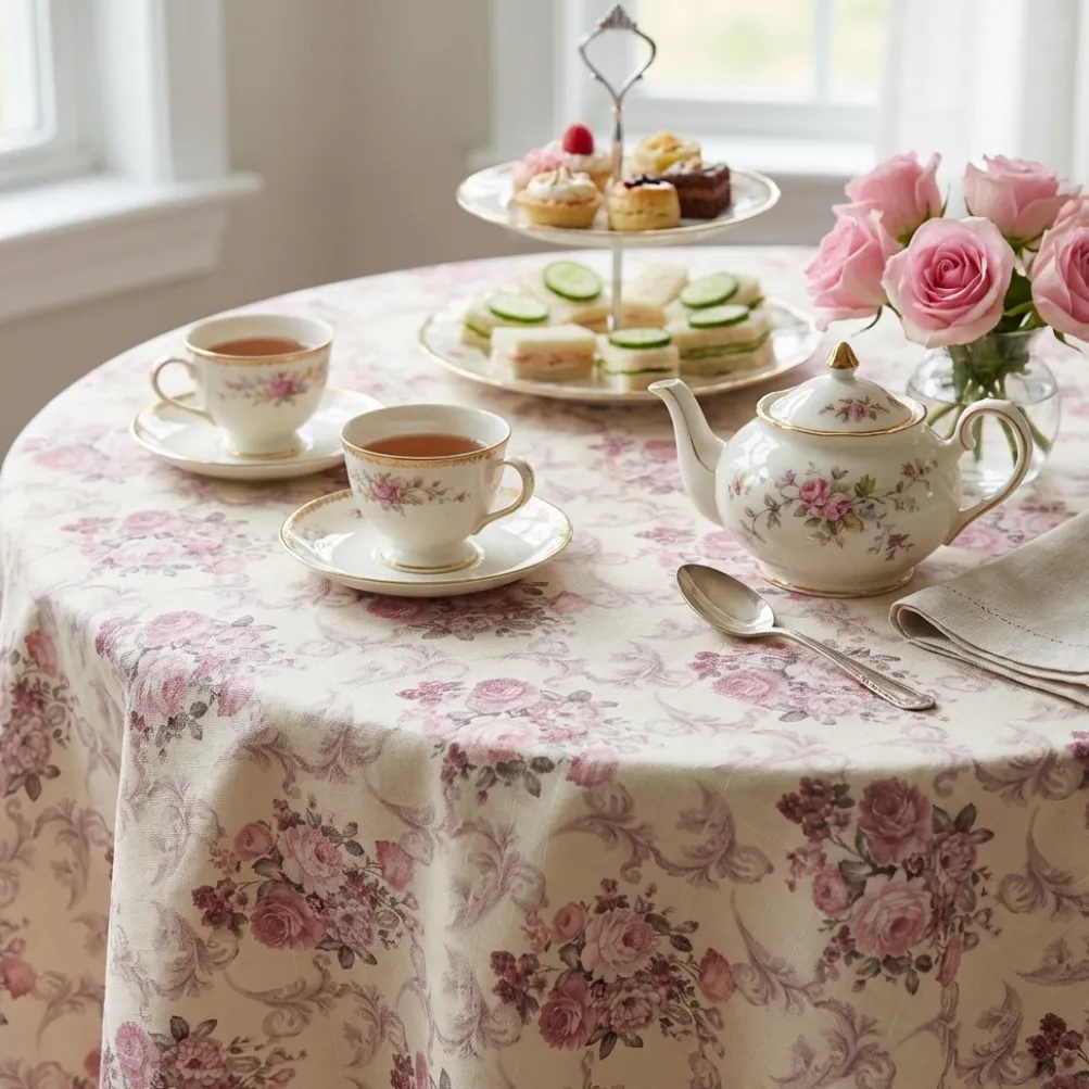 French Floral Table Linen in Blush