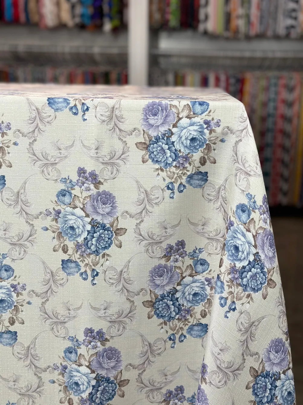 French Floral Table Linen in Blue