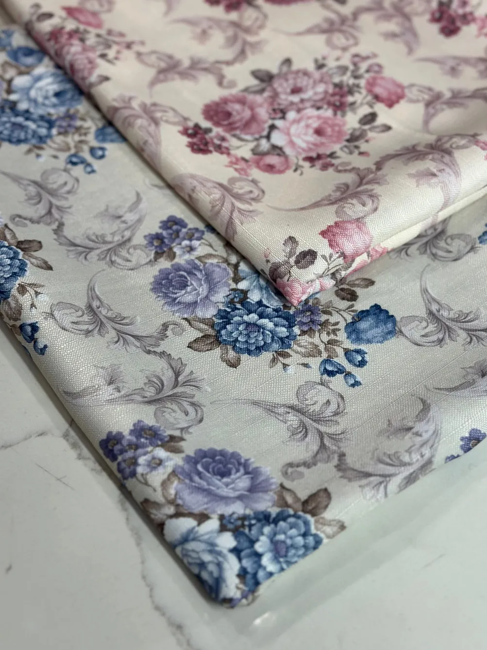 French Floral Table Linen in Blue