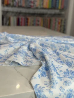 French Toile (Poly Print) Table Linen in Lt Blue