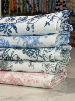 French Toile (Poly Print) Table Linen in Lt Blue