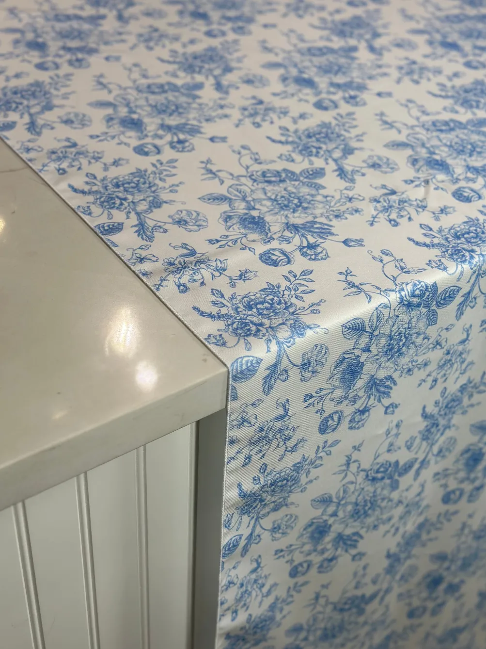 French Toile (Poly Print) Table Linen in Lt Blue