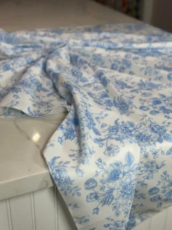 French Toile (Poly Print) Table Linen in Lt Blue