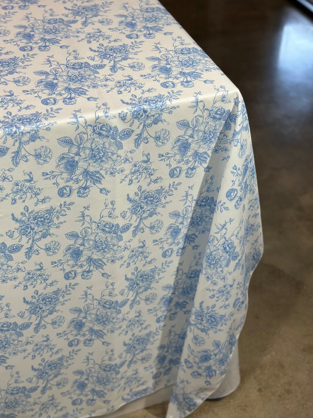 French Toile (Poly Print) Table Linen in Lt Blue