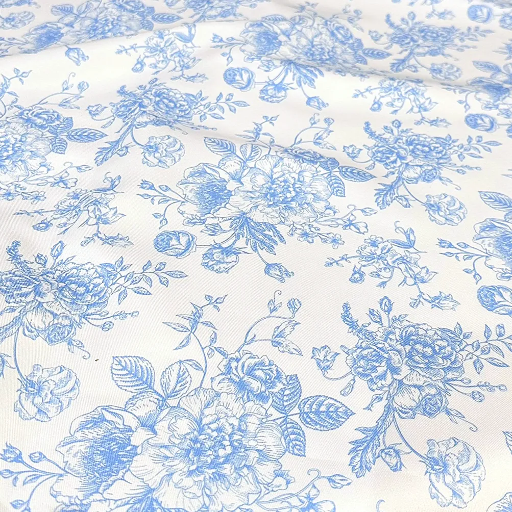 French Toile (Poly Print) Table Linen in Lt Blue