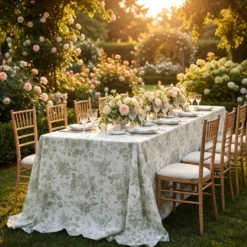 French Toile (Poly Print) Table Linen in Sage