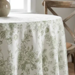 French Toile (Poly Print) Table Linen in Sage