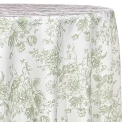 French Toile (Poly Print) Table Linen in Sage