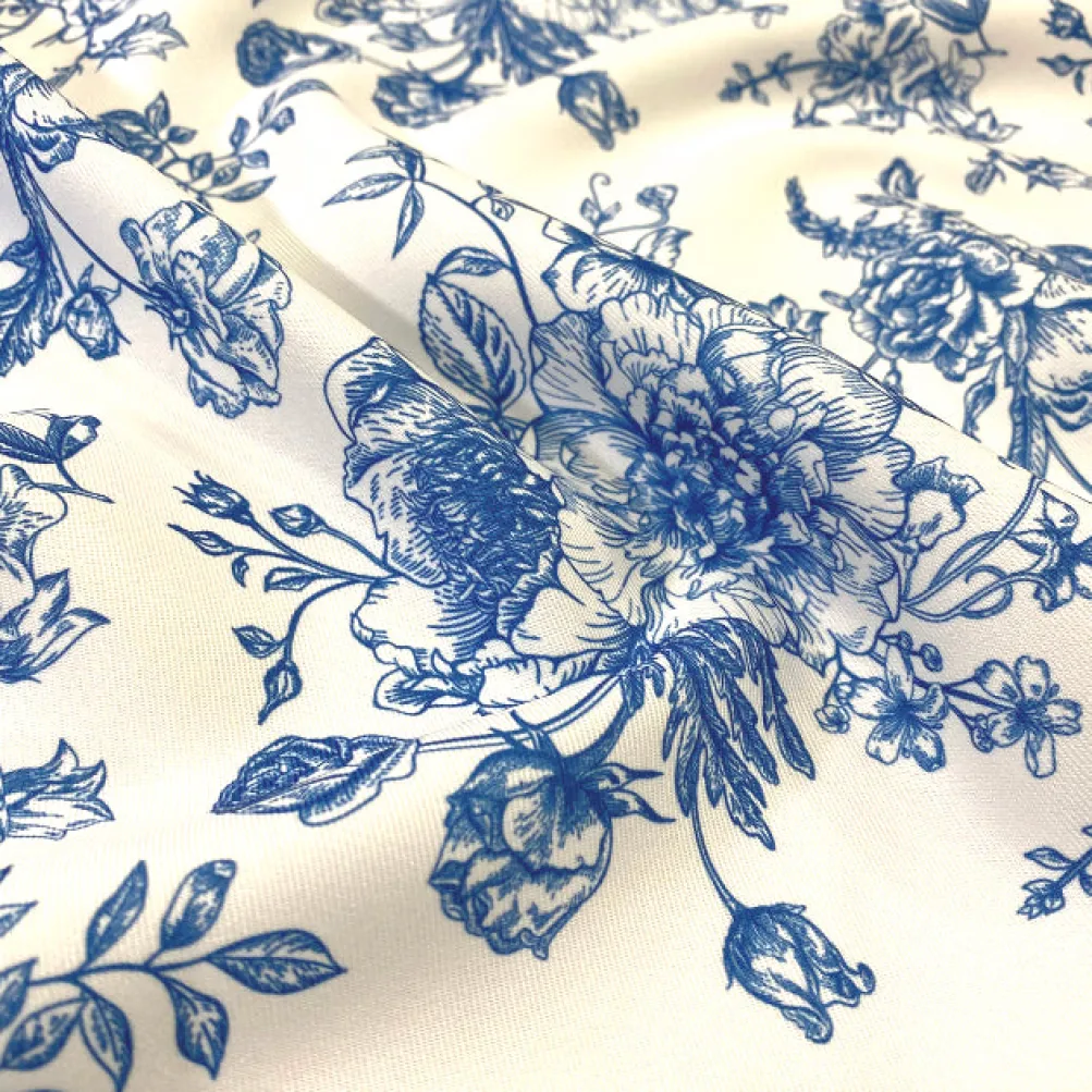 French Toile (Poly Print) Table Linen in Royal Blue