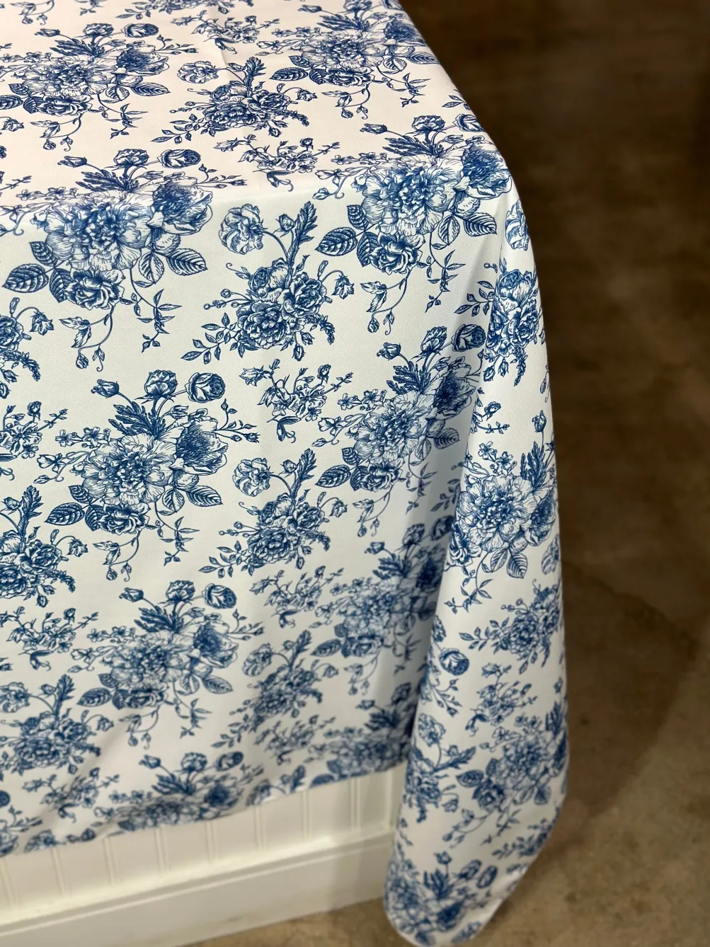 French Toile (Poly Print) Table Linen in Royal Blue